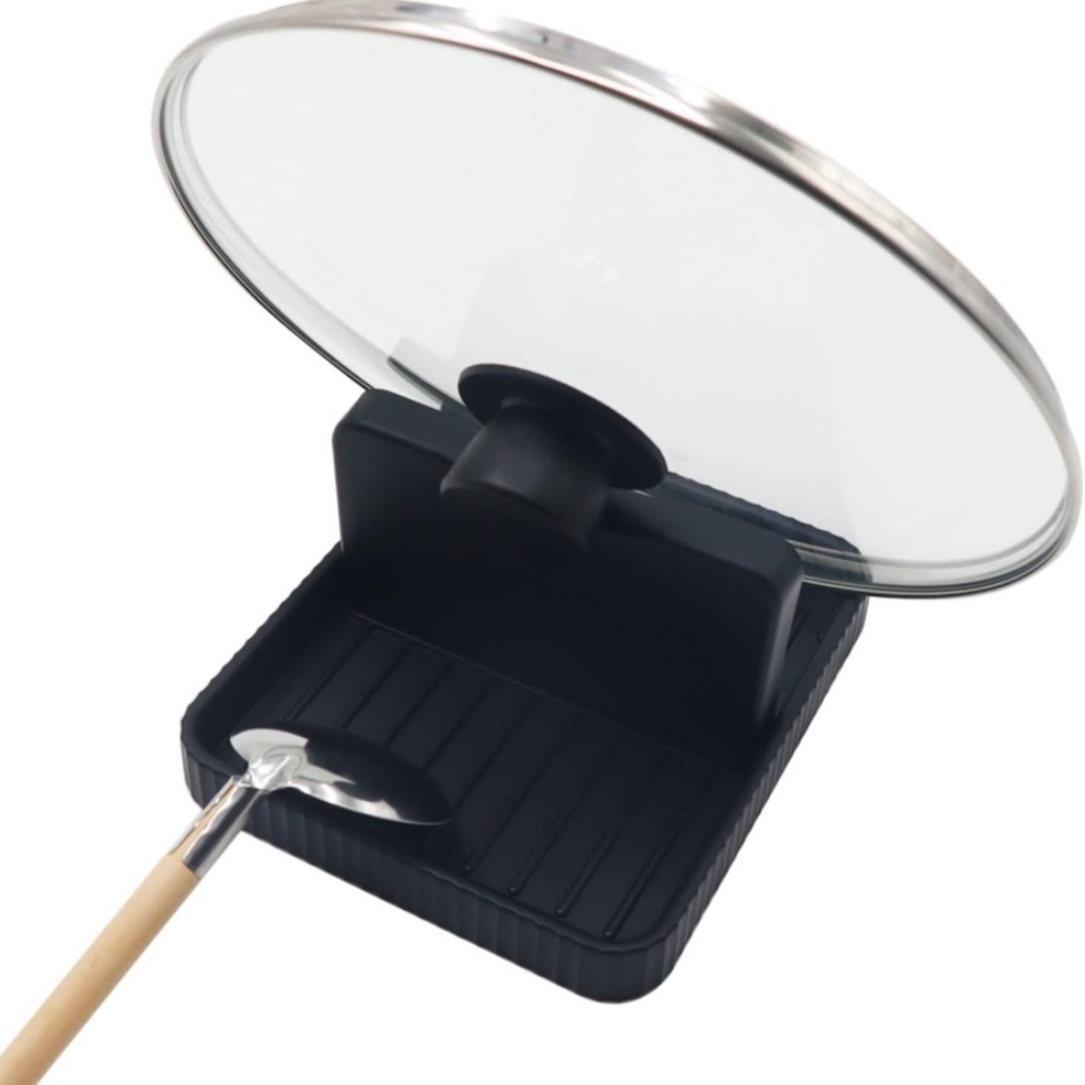 BLACK POT LID HOLDER WITH SPOON REST